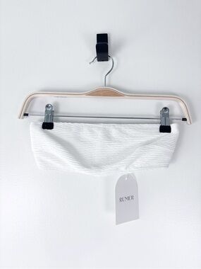 Rumer Revolve White Cassidy Ribbed Bandeau Crop Bikini Swim Top Size Small NWT